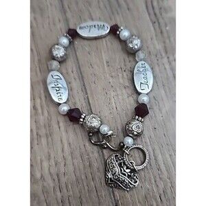 Teacher Bracelet  Siver Tone Heart Charm  Toggle Clasp 7" Smoke Free Home